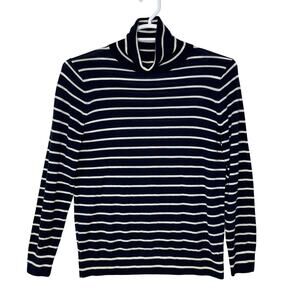 Banana Republic‎ Women's Large Sweater Turtleneck Merino Wool Blue White Stripe